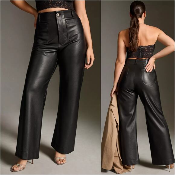 Maeve Pants - Maeve The Colette Faux Leater pants Wide Leg Black size 32